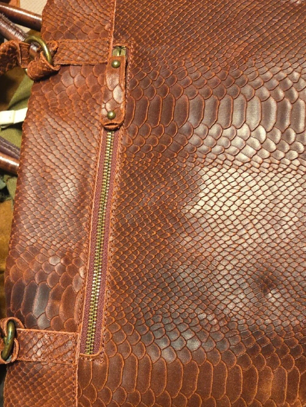 Men's Cognac Textured Leather Messenger Bag with Turn-Lock